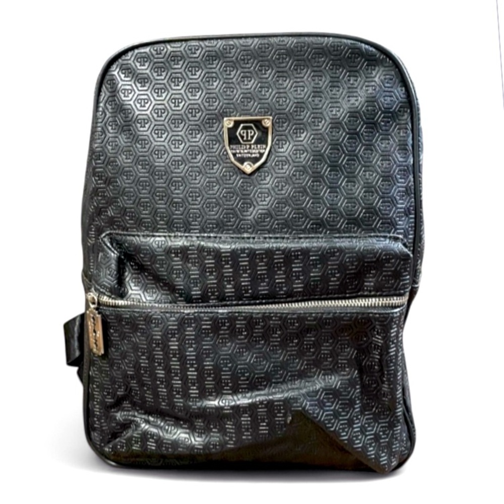 NWOT Philipp  Plein Manogram Eco Leather Black Embossed Backpack